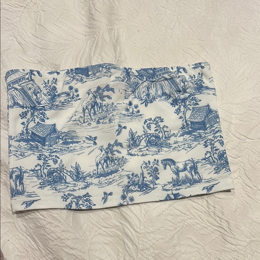 Edikted Blue and White Printed Tube Top